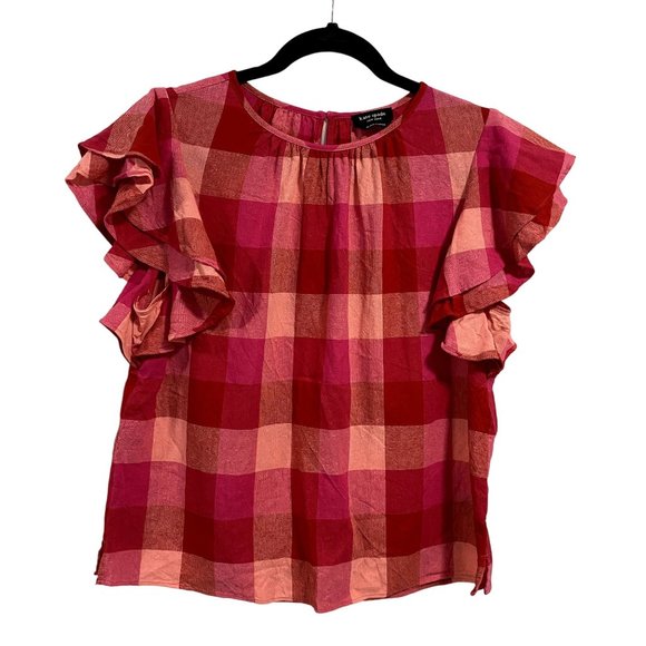 Kate Spade Picnic Woven Flutter Sleeve Plaid Top Size‎ M - Picture 1 of 9